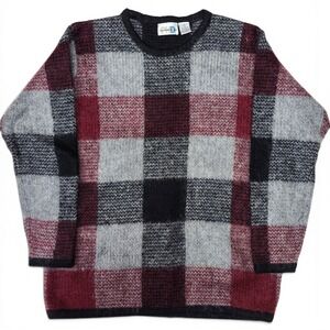 Vintage Mohair Plaid Sweater Shaggy Fuzzy Grunge Indie Sleaze Unisex Medium PHD